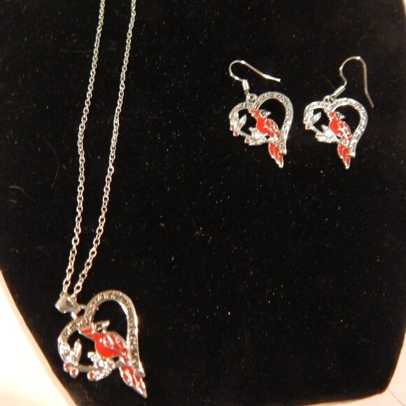 Cardinal necklace and earrings. - Picture 1 of 5